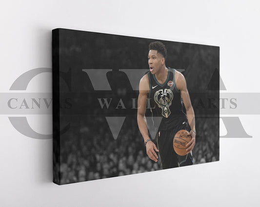 Giannis Antetokounmpo Black & White Canvas Art Basketball Canvas Wall Art