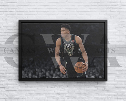 Giannis Antetokounmpo Black & White Canvas Art Basketball Canvas Wall Art