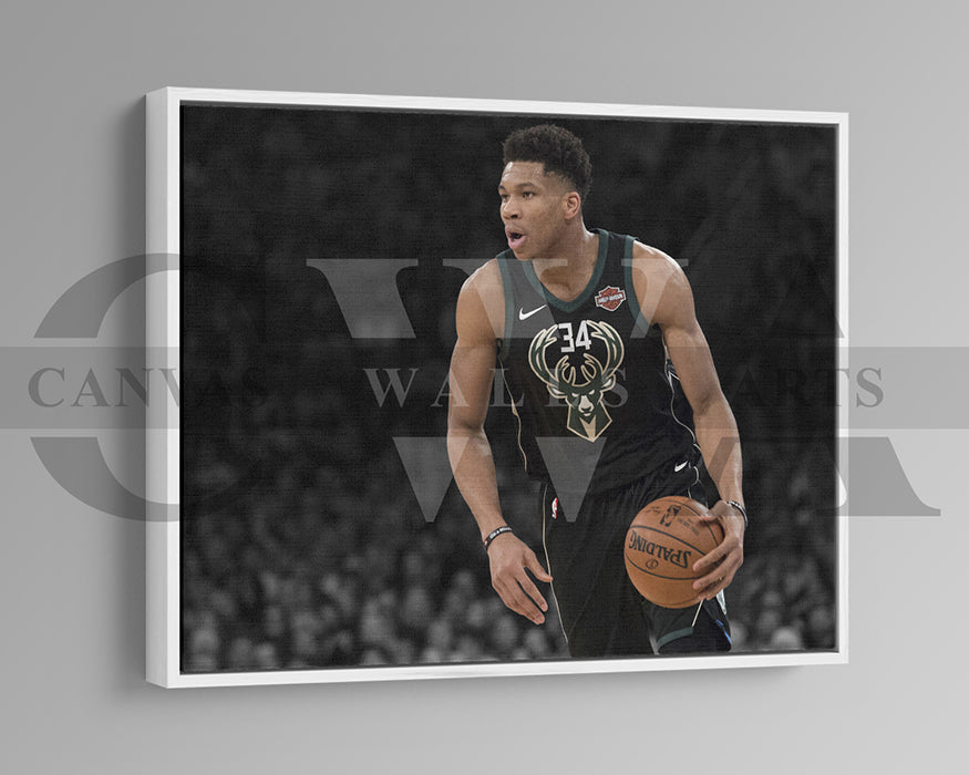 Giannis Antetokounmpo Black & White Canvas Art Basketball Canvas Wall Art