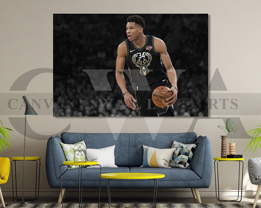 Giannis Antetokounmpo Black & White Canvas Art Basketball Canvas Wall Art