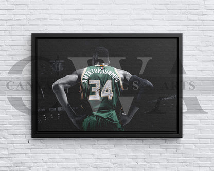 Giannis Antetokounmpo Black & White Canvas Art Basketball Canvas Wall Art