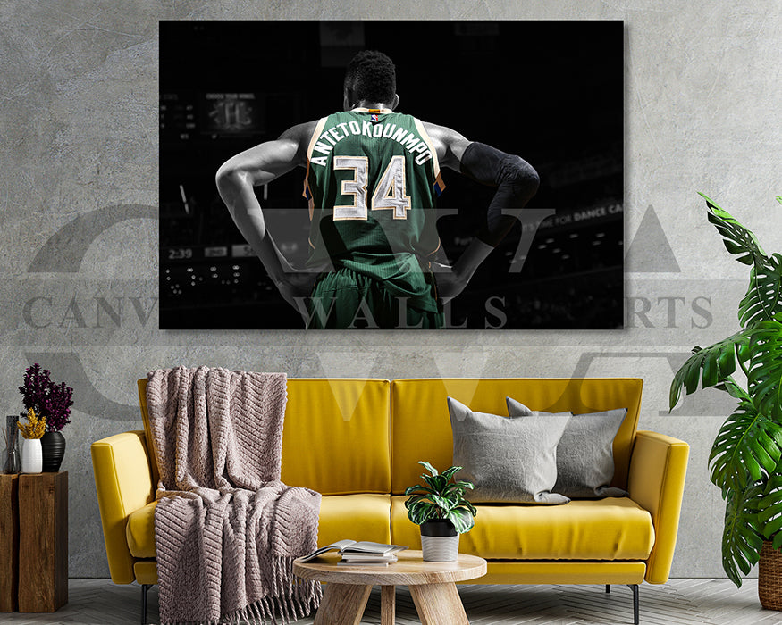 Giannis Antetokounmpo Black & White Canvas Art Basketball Canvas Wall Art