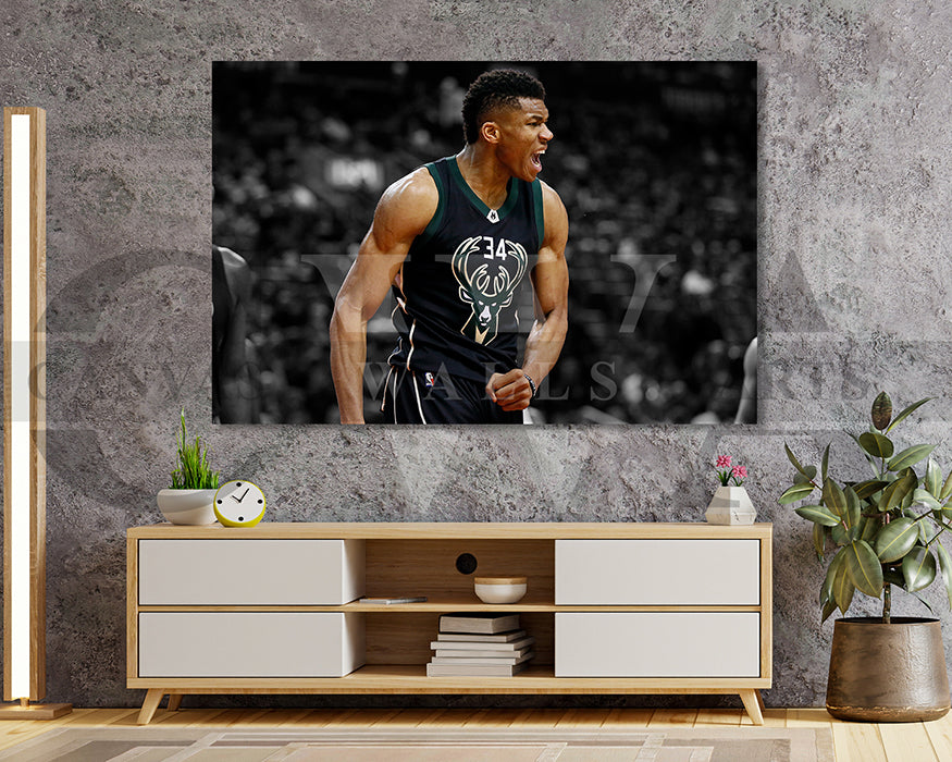 Giannis Antetokounmpo Black & White Canvas Art Basketball Canvas Wall Art