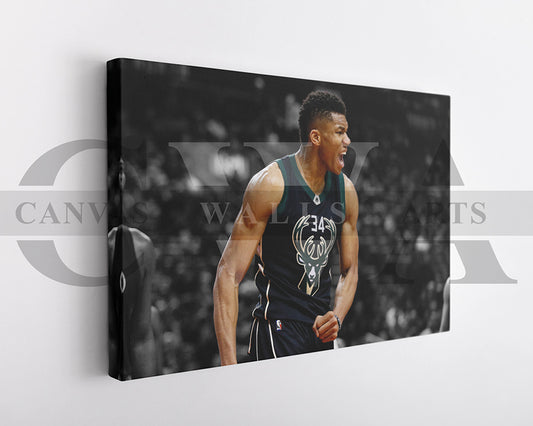 Giannis Antetokounmpo Black & White Canvas Art Basketball Canvas Wall Art