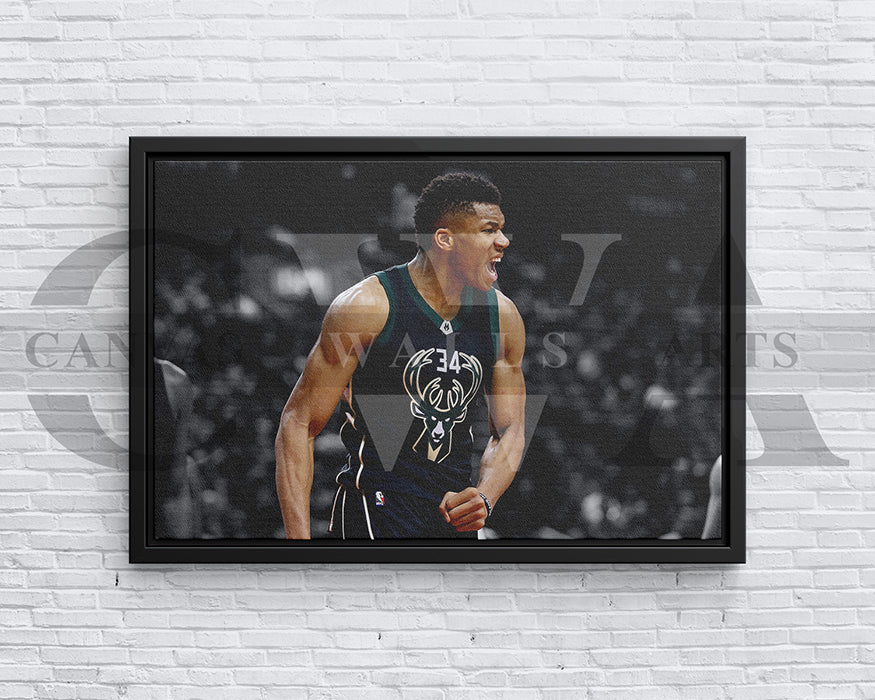 Giannis Antetokounmpo Black & White Canvas Art Basketball Canvas Wall Art