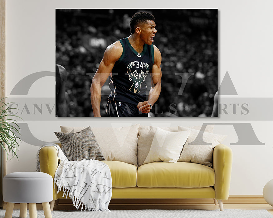 Giannis Antetokounmpo Black & White Canvas Art Basketball Canvas Wall Art
