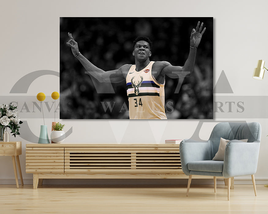Giannis Antetokounmpo Black & White Canvas Art Basketball Canvas Wall Art