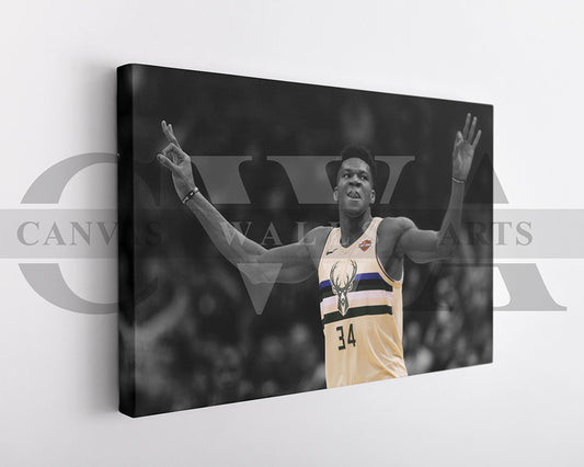 Giannis Antetokounmpo Black & White Canvas Art Basketball Canvas Wall Art