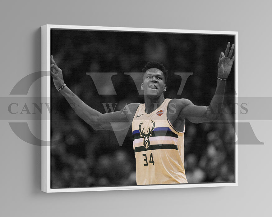 Giannis Antetokounmpo Black & White Canvas Art Basketball Canvas Wall Art