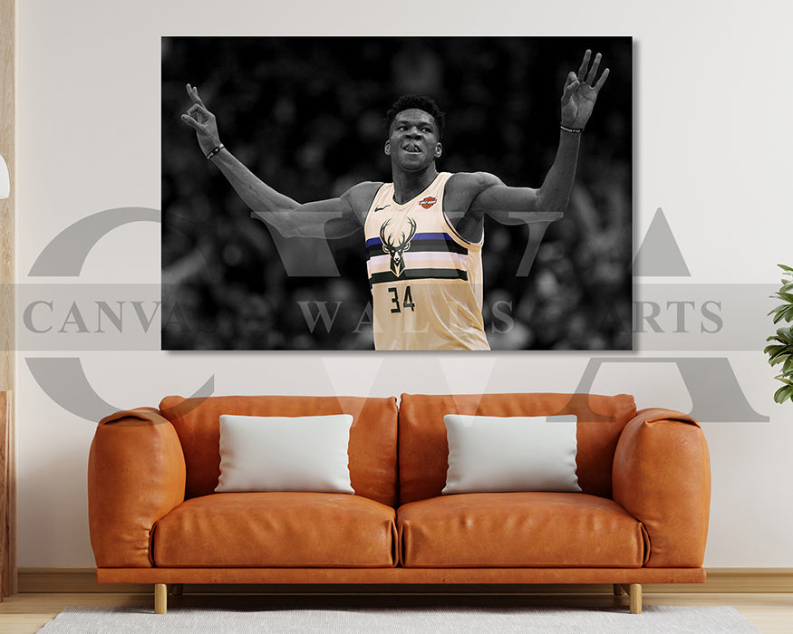 Giannis Antetokounmpo Black & White Canvas Art Basketball Canvas Wall Art
