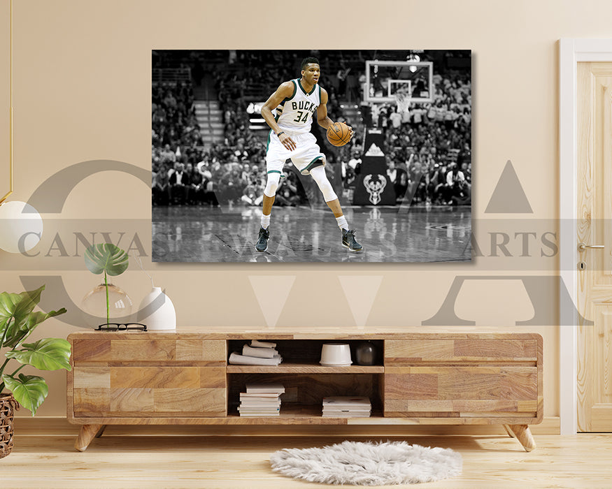 Giannis Antetokounmpo Black & White Canvas Art Basketball Canvas Wall Art