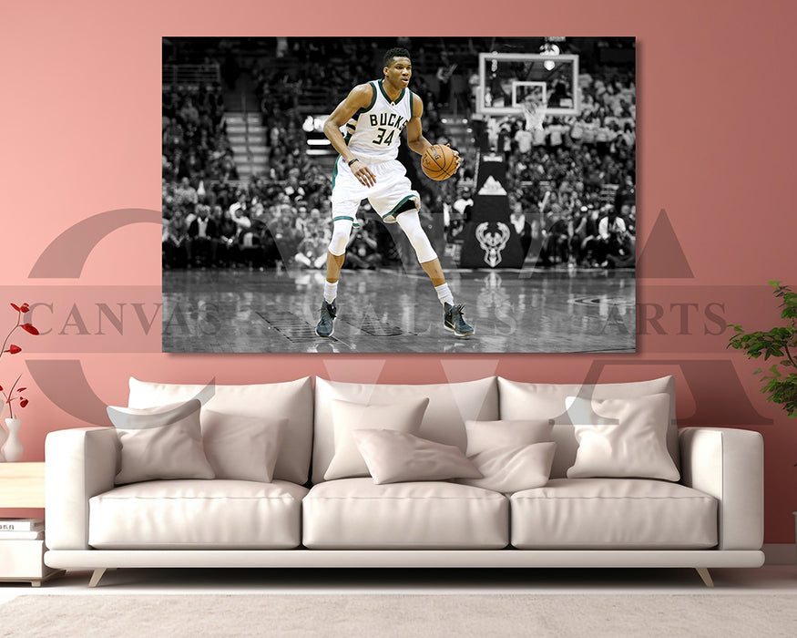 Giannis Antetokounmpo Black & White Canvas Art Basketball Canvas Wall Art