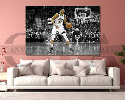 Giannis Antetokounmpo Black & White Canvas Art Basketball Canvas Wall Art