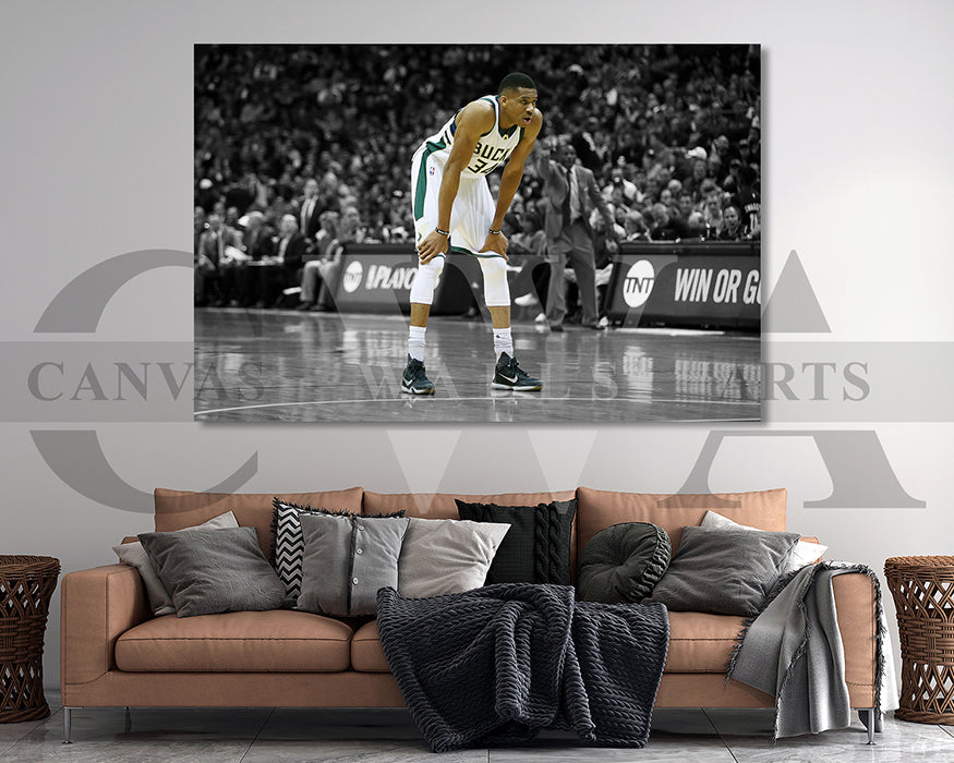 Giannis Antetokounmpo Black & White Canvas Art Basketball Canvas Wall Art