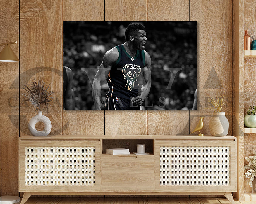 Giannis Antetokounmpo Black & White Canvas Art Basketball Canvas Wall Art