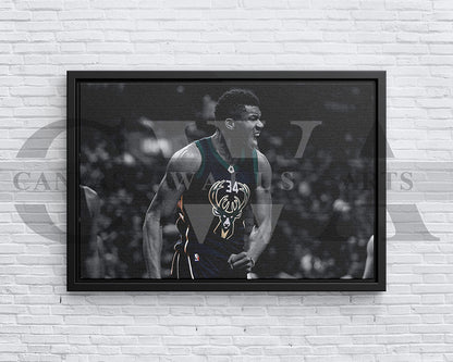 Giannis Antetokounmpo Black & White Canvas Art Basketball Canvas Wall Art