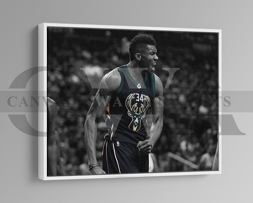 Giannis Antetokounmpo Black & White Canvas Art Basketball Canvas Wall Art
