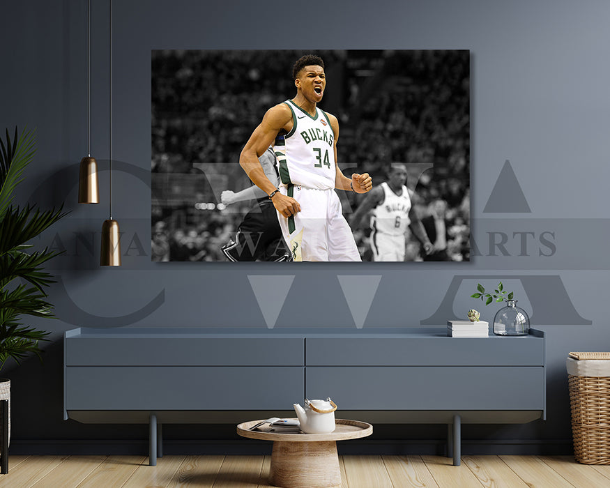 Giannis Antetokounmpo Black & White Canvas Art Basketball Canvas Wall Art