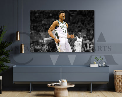 Giannis Antetokounmpo Black & White Canvas Art Basketball Canvas Wall Art