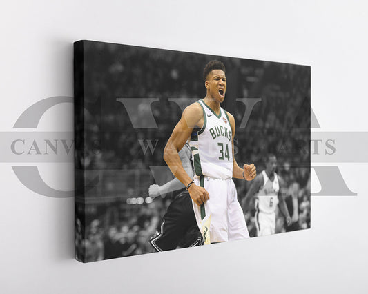 Giannis Antetokounmpo Black & White Canvas Art Basketball Canvas Wall Art