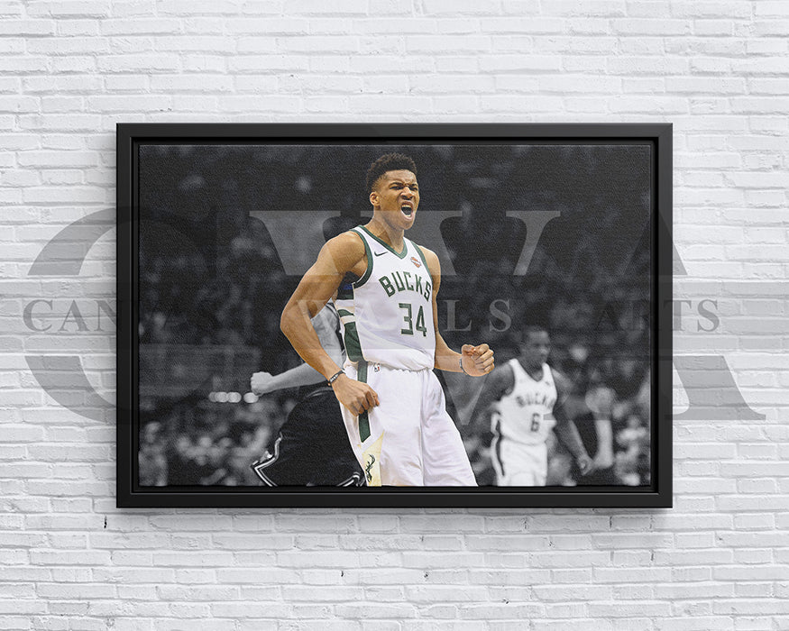 Giannis Antetokounmpo Black & White Canvas Art Basketball Canvas Wall Art