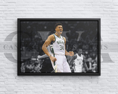 Giannis Antetokounmpo Black & White Canvas Art Basketball Canvas Wall Art