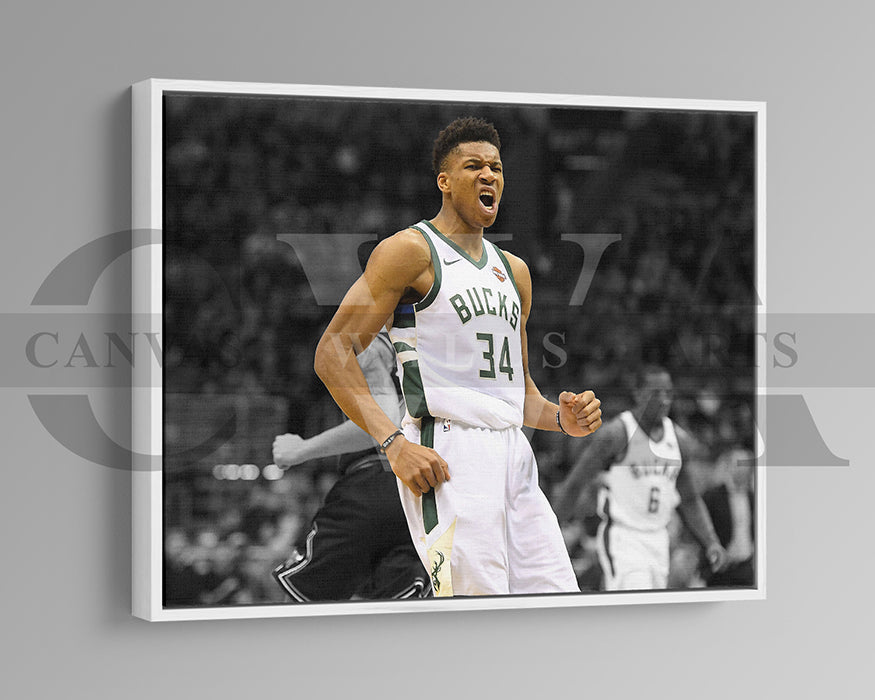 Giannis Antetokounmpo Black & White Canvas Art Basketball Canvas Wall Art