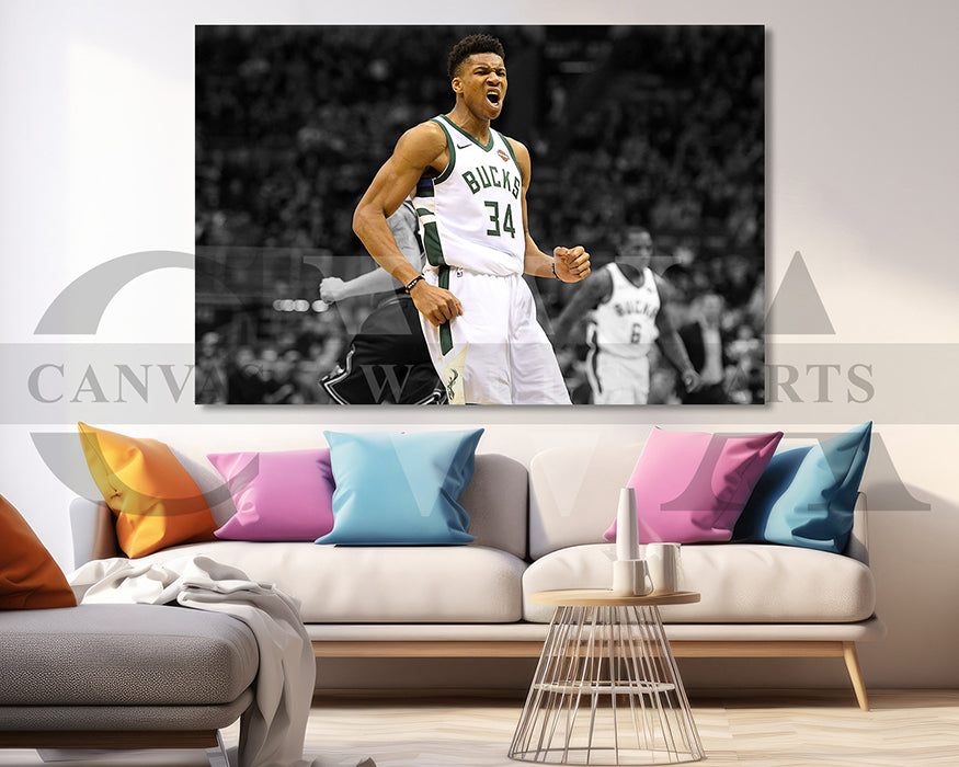 Giannis Antetokounmpo Black & White Canvas Art Basketball Canvas Wall Art