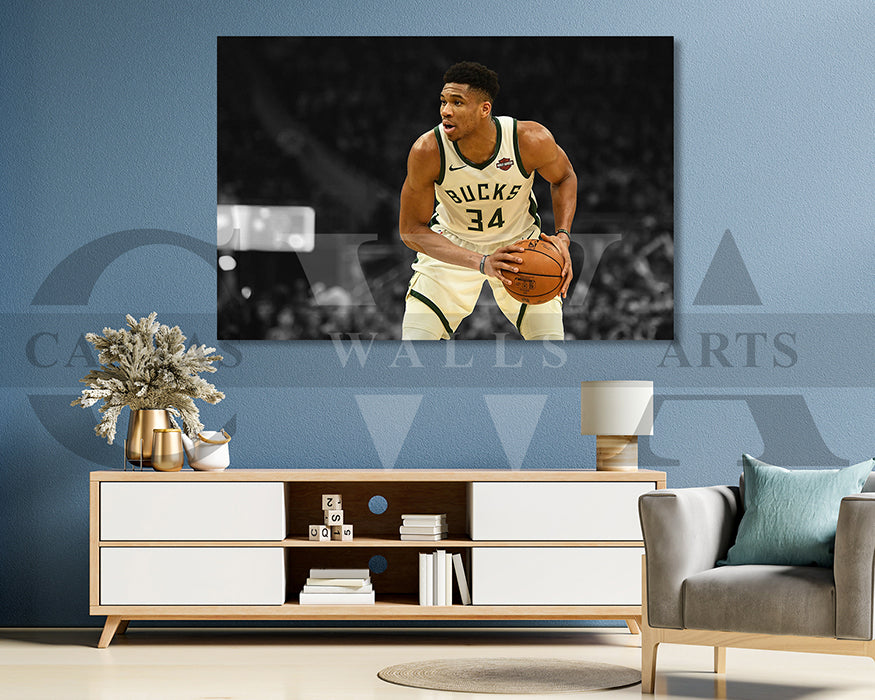 Giannis Antetokounmpo Black & White Canvas Art Basketball Canvas Wall Art