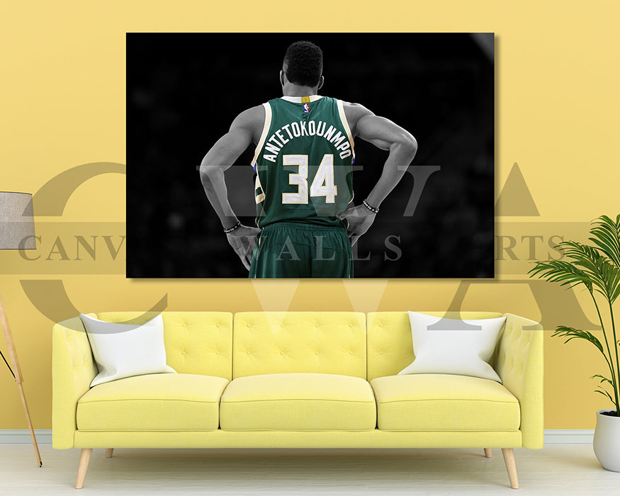 Giannis Antetokounmpo Black & White Canvas Art Basketball Canvas Wall Art
