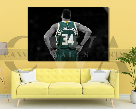 Giannis Antetokounmpo Black & White Canvas Art Basketball Canvas Wall Art