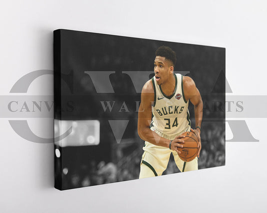Giannis Antetokounmpo Black & White Canvas Art Basketball Canvas Wall Art