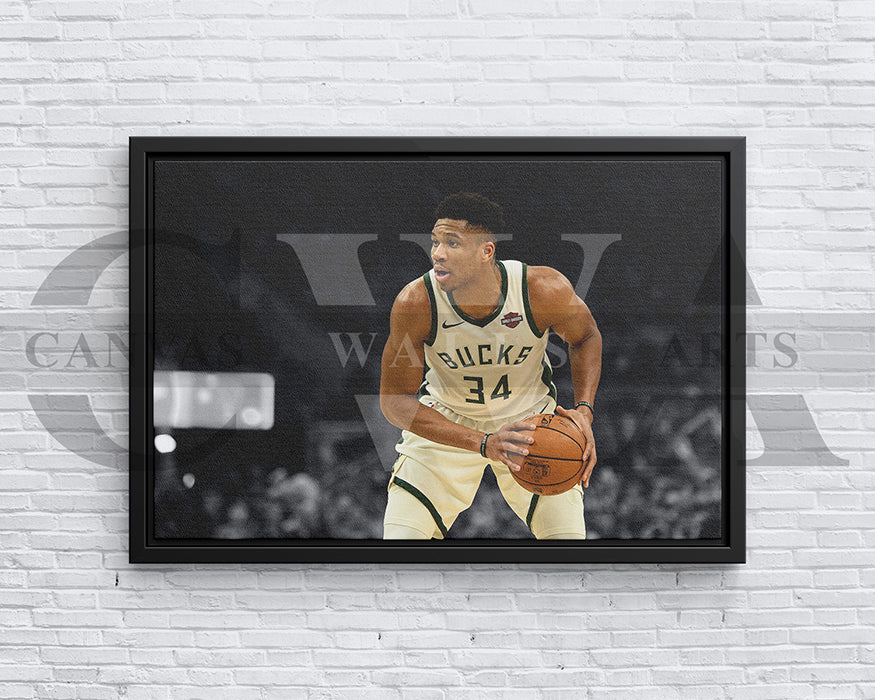 Giannis Antetokounmpo Black & White Canvas Art Basketball Canvas Wall Art