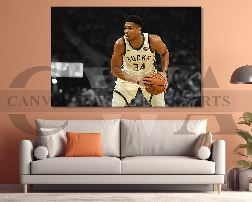 Giannis Antetokounmpo Black & White Canvas Art Basketball Canvas Wall Art