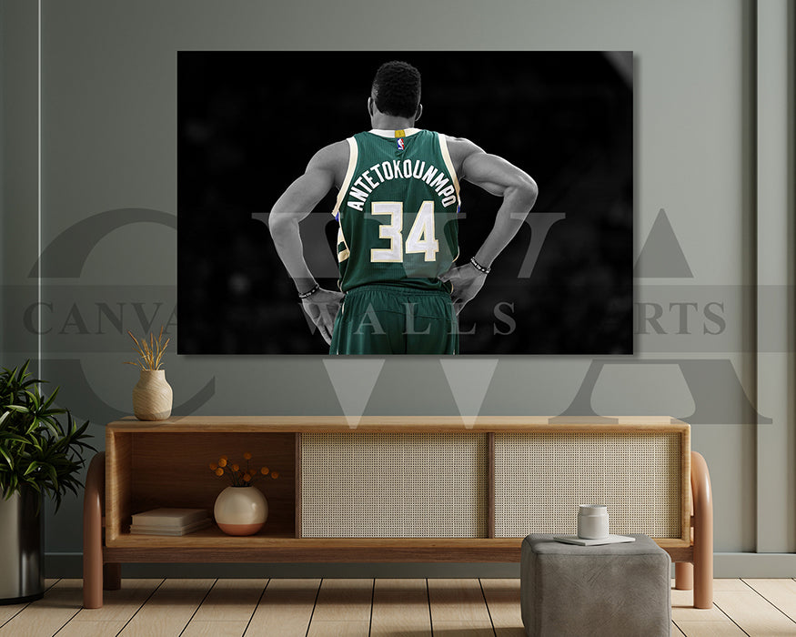 Giannis Antetokounmpo Black & White Canvas Art Basketball Canvas Wall Art