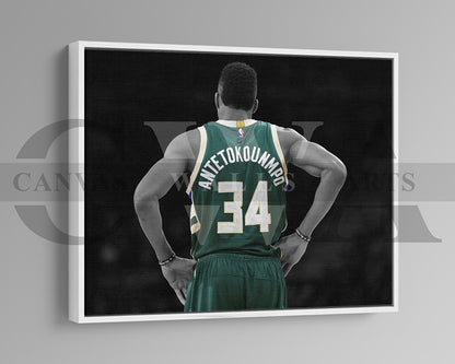 Giannis Antetokounmpo Black & White Canvas Art Basketball Canvas Wall Art