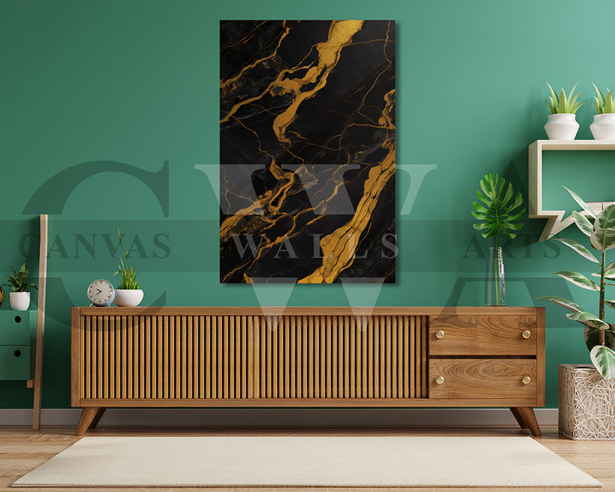 Gold and Black Abstract Marble Canvas Wall Art
