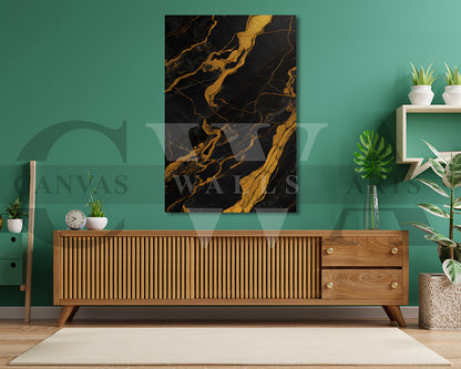 Gold and Black Abstract Marble Canvas Wall Art