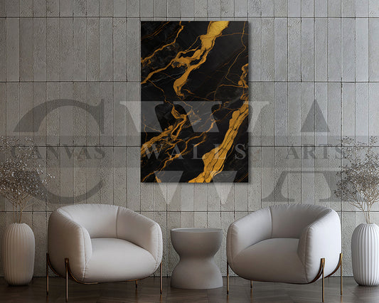Gold and Black Abstract Marble Canvas Wall Art