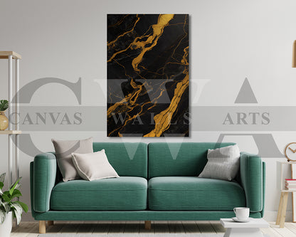 Gold and Black Abstract Marble Canvas Wall Art