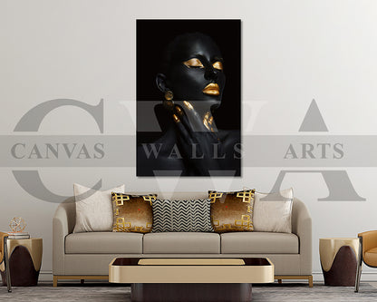 Gold and Black Woman Canvas Wall Art