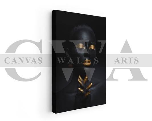 Gold and Black Woman Canvas Wall Art African Girl Art