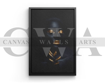Gold and Black Woman Canvas Wall Art African Girl Art