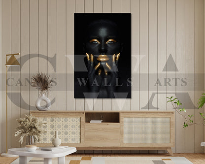 Gold and Black Woman Canvas Wall Art African Poster Print