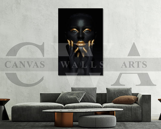 Gold and Black Woman Canvas Wall Art African Poster Print