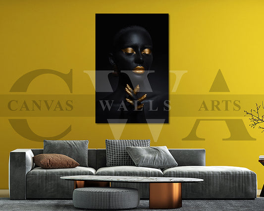 Gold and Black Woman Canvas Wall Art African Girl Art