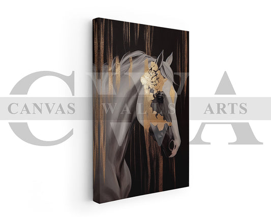 Golden Abstract Horse Canvas Wall Art