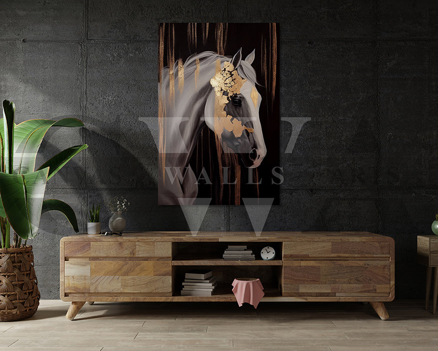 Golden Abstract Horse Canvas Wall Art