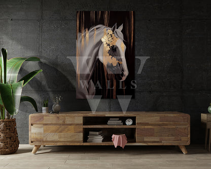 Golden Abstract Horse Canvas Wall Art