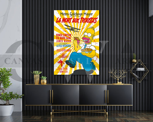 Homer Simpson La Mort Aux Trousses Canvas Wall Art